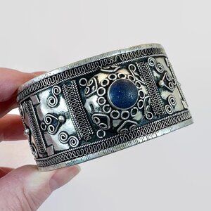 Lapis Bracelet, Afghan, Kuchi Jewelry, Silver Cuff, Vintage Cuff, Middle Eastern
